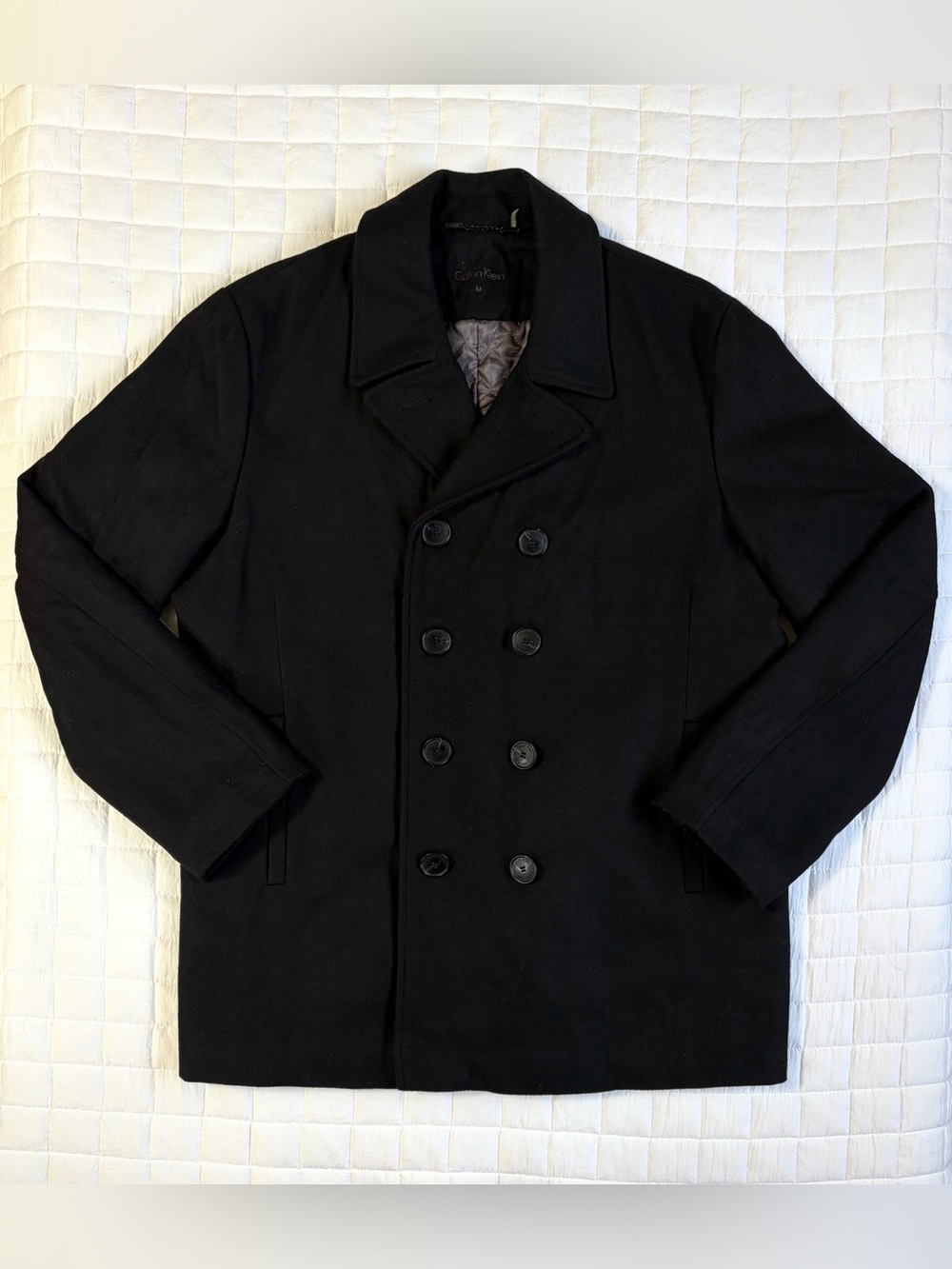 Calvin Klein Black Men's Wool Blend Double-Breasted 4-Button Peacoat Size M